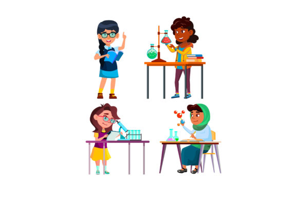 Evaluating the School Kid Girl Scientist Set Vector for Educational Design