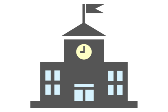 School Icon: City Building Facade & Kid E