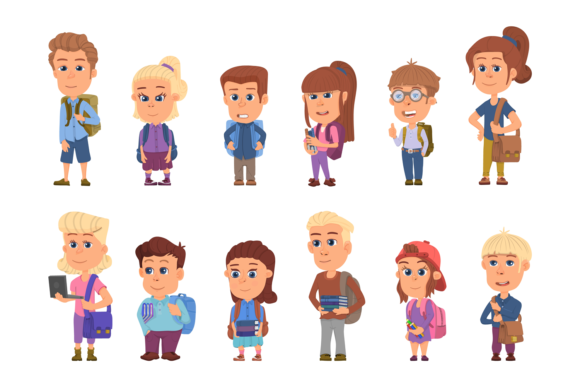 School Student Characters: Students with Books and Backpacks for Engaging Educational Design