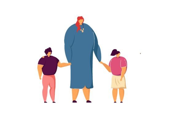School Teacher and Children Standing or Walking Together: Integrating Joyful Educational Imagery into Professional Workflows